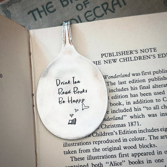 DRINK TEA. READ BOOKS. BE HAPPY. Vintage spoon bookmark