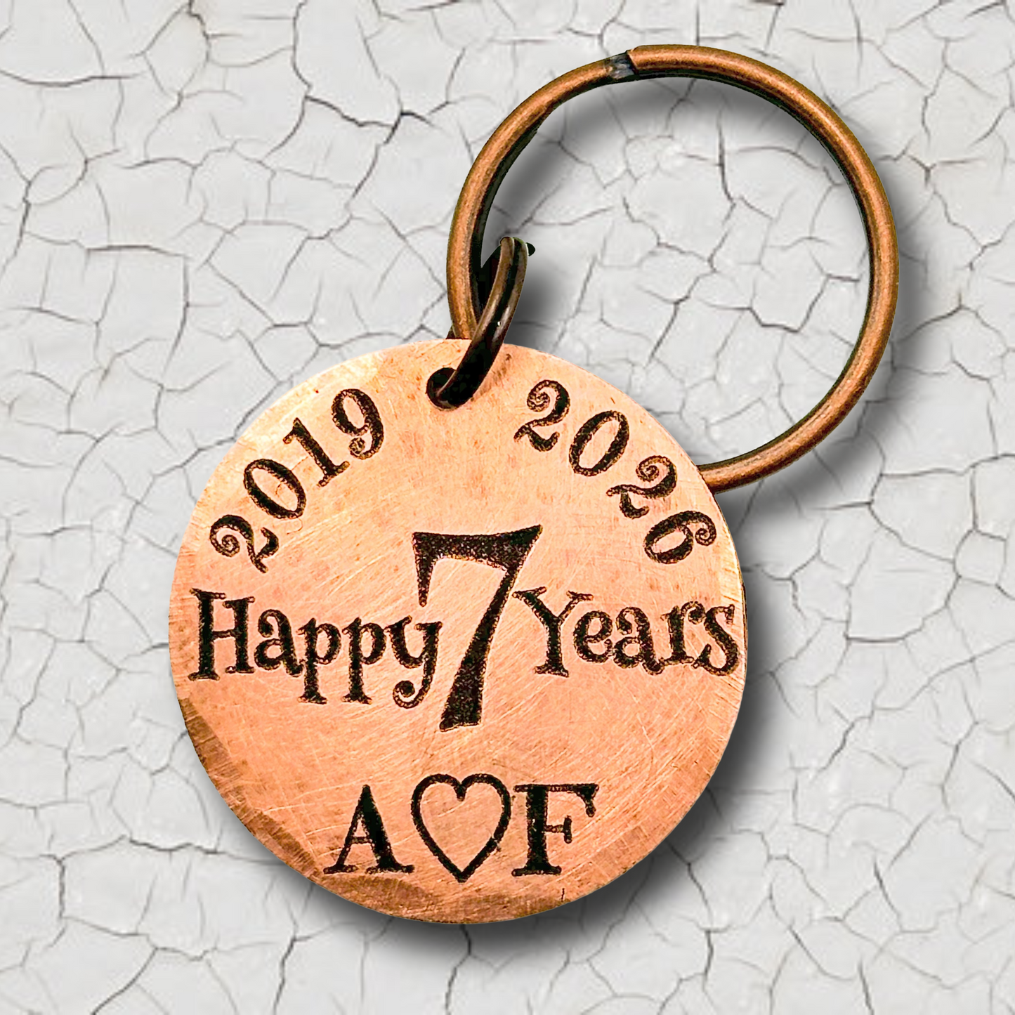 Personalised 7th Copper Wedding Anniversary Gift Husband Wife Keychain Keyring