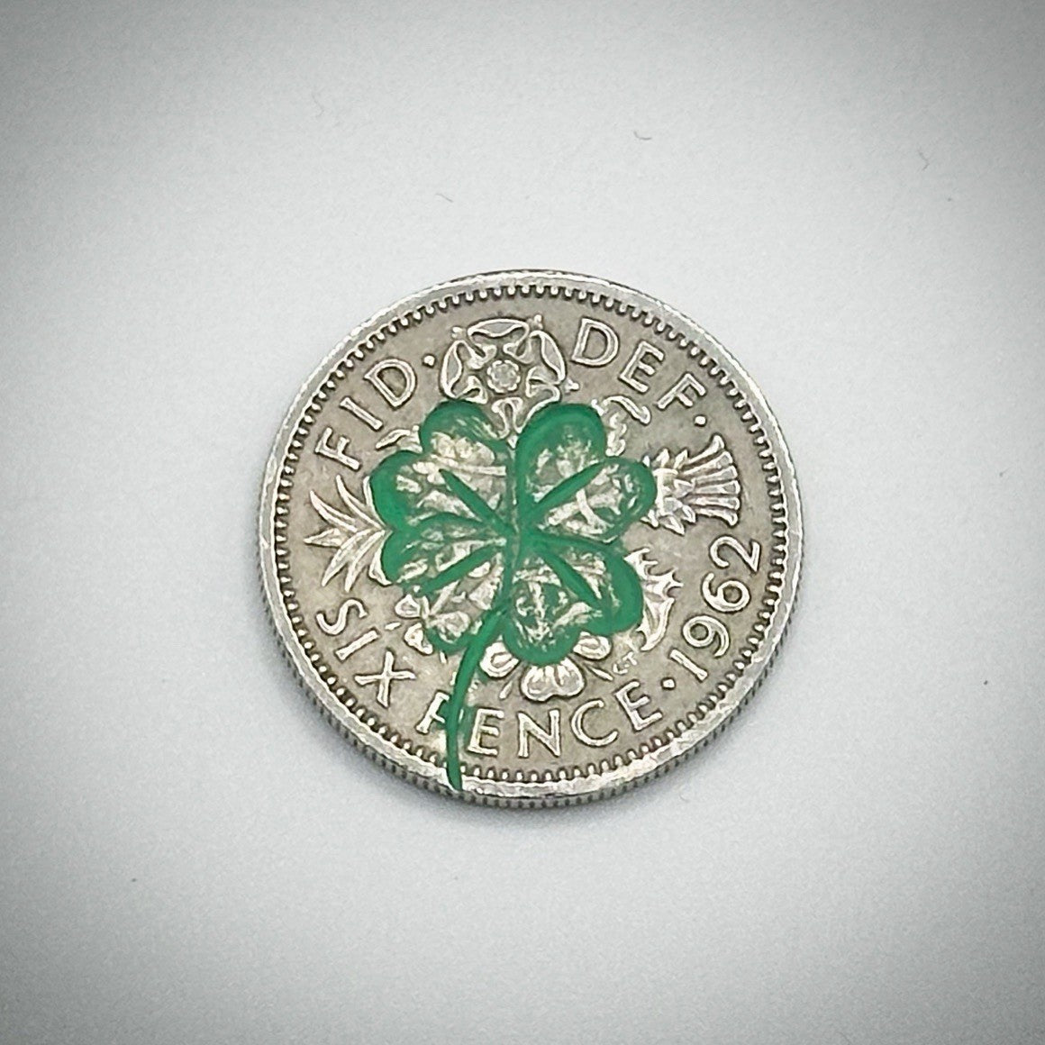 Good Luck Lucky Vintage Sixpence Penny Clover Shamrock Gift Exam Driving Keepsak