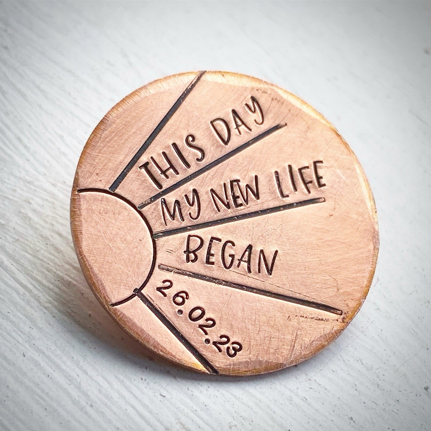 Personalized sobriety token handmade hand stamped AA coin