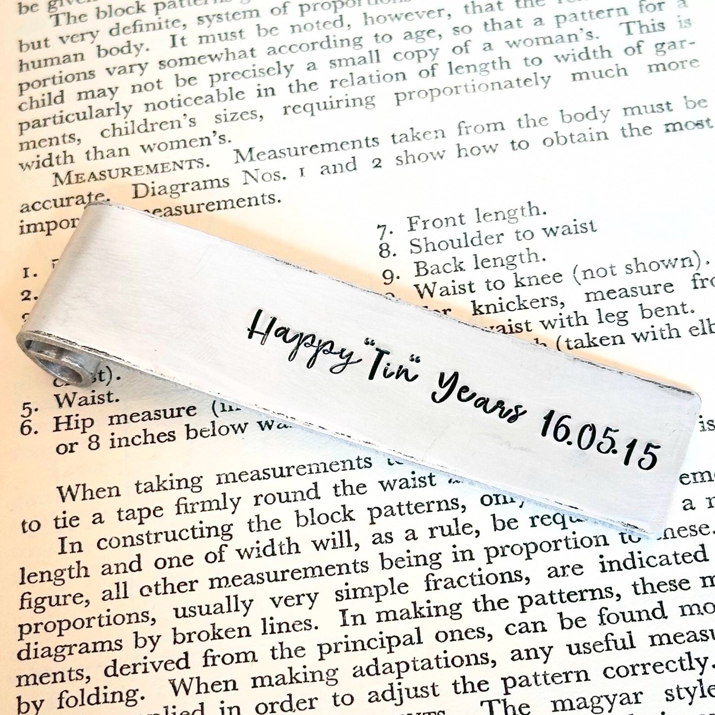 HAPPY TIN YEARS. Personalised Traditional 10 year anniversary bookmark gift