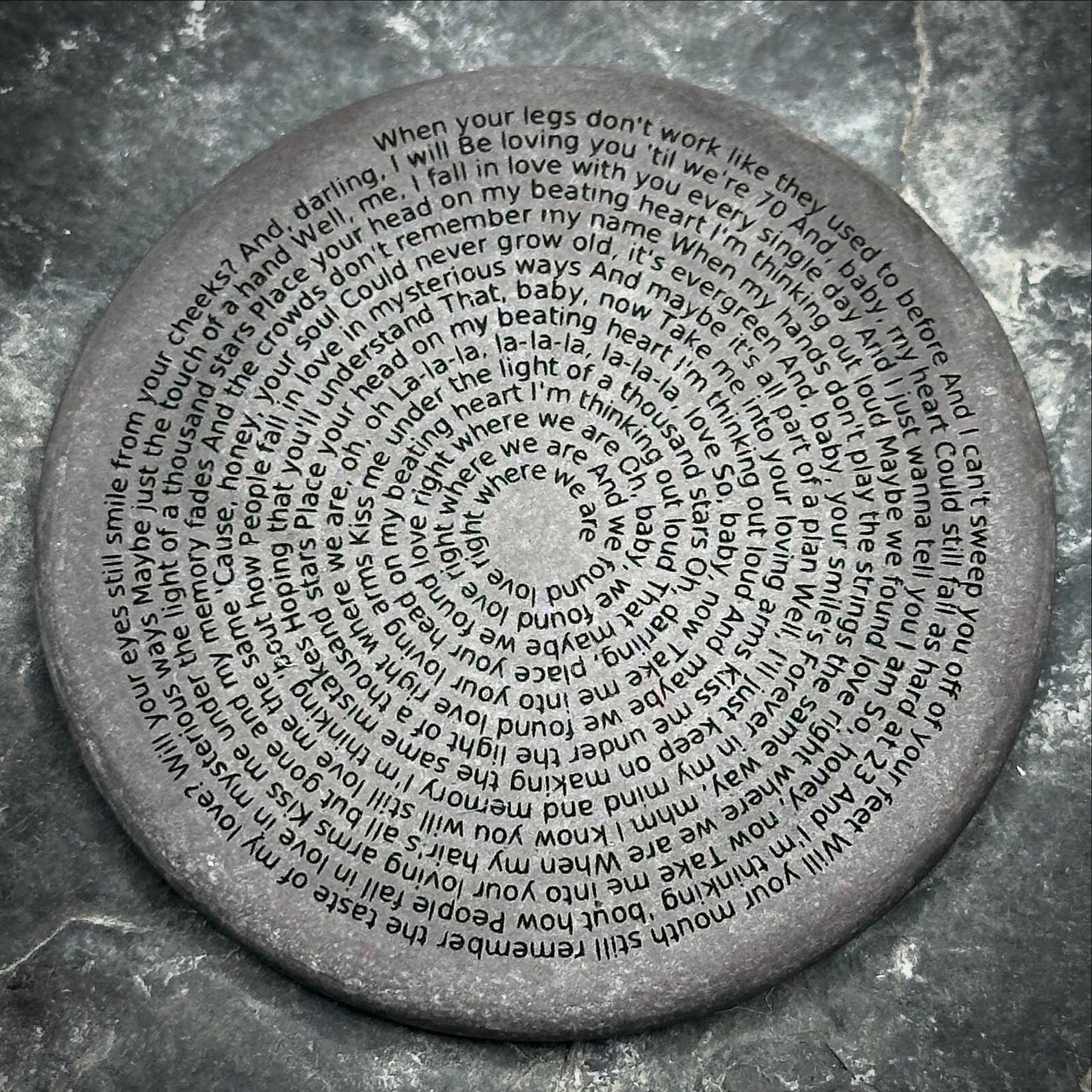 PERSONALISED SONG LYRICS ENGRAVED ON SLATE DISC. WEDDING SONG FIRST DANCE