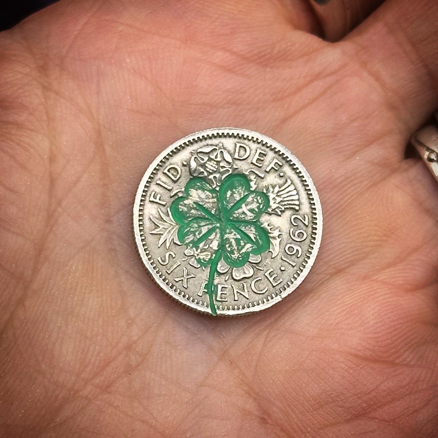 Good Luck Lucky Vintage Sixpence Penny Clover Shamrock Gift Exam Driving Keepsak