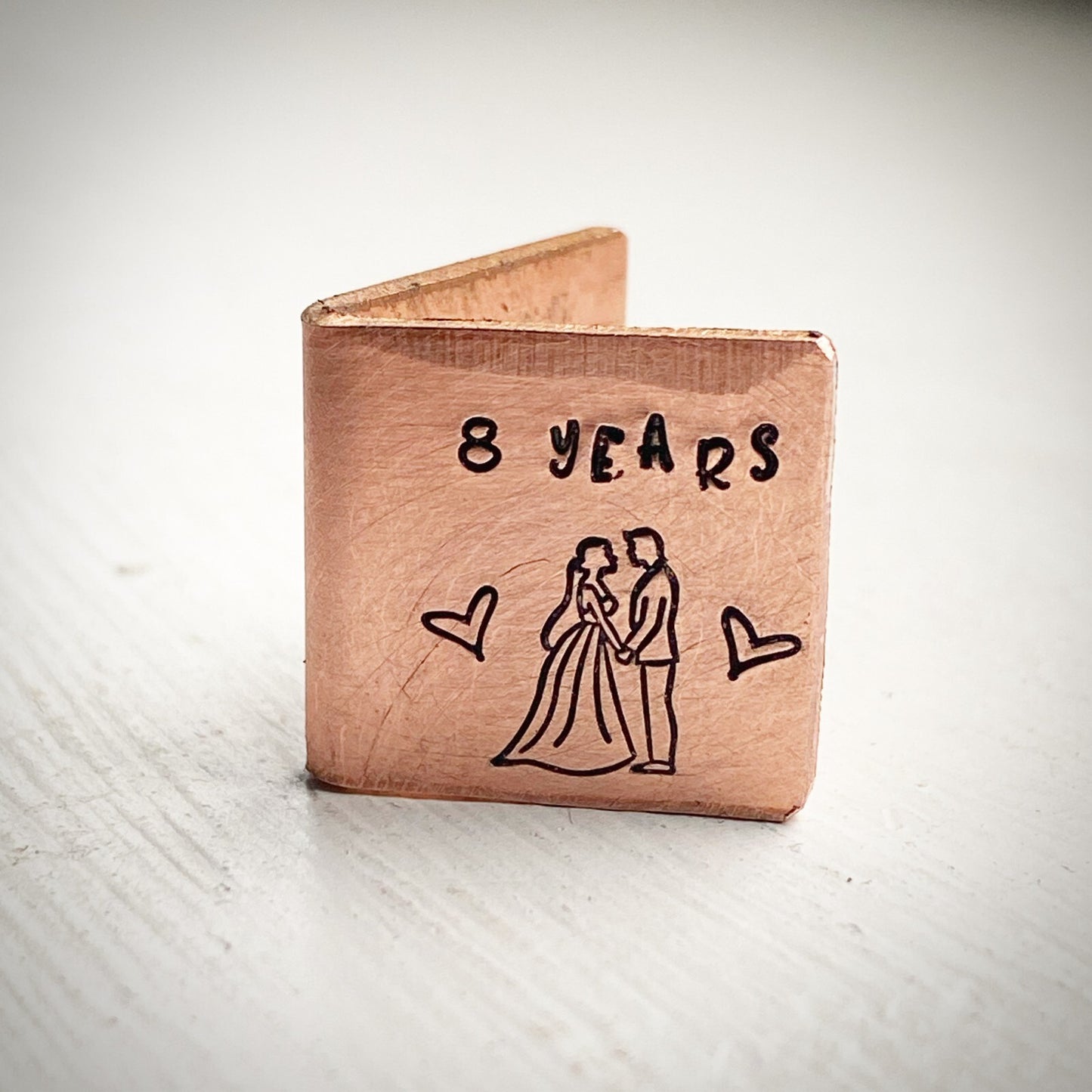 Personalised minature 8 YEARS bronze wedding anniversary card LGBTQ Bride Groom