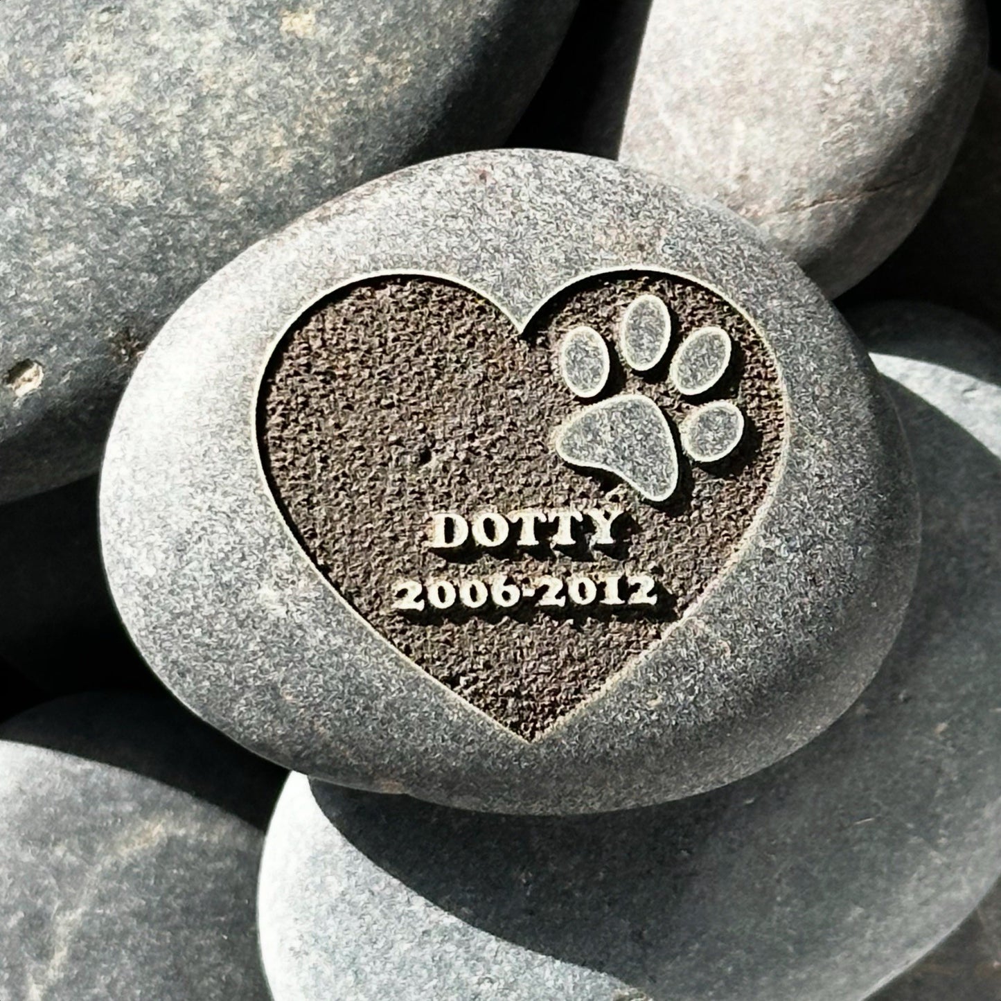 Personalised Pet Memorial Deep Engraved Pocket Pebble Loss Custom Paw Print