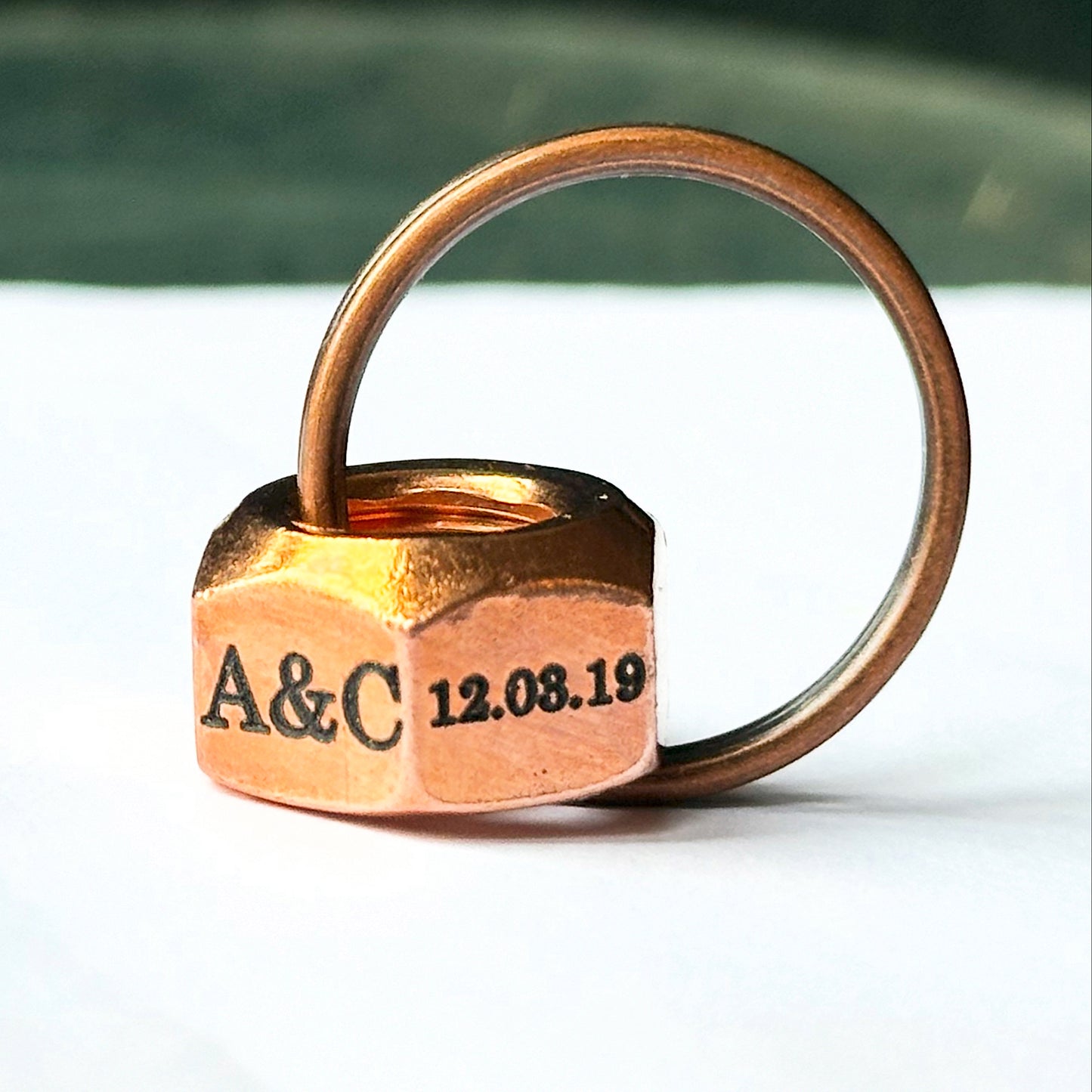 personalised I STILL DO engraved copper hex nut keyring 7 year anniversary gift for him