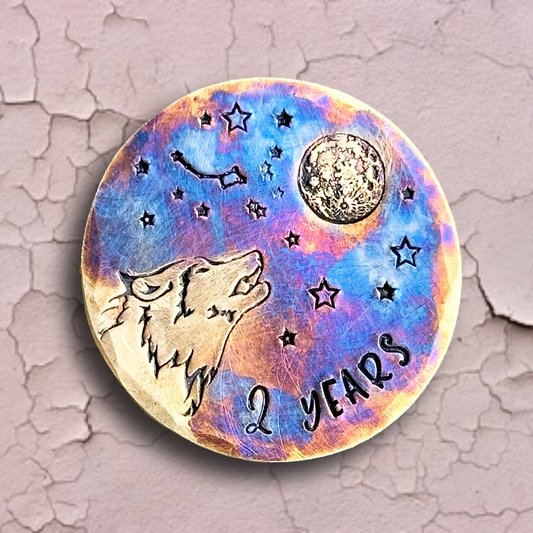 Personalised howling wolf and moon milestone recovery medallion Sobriety coin chip token custom AA