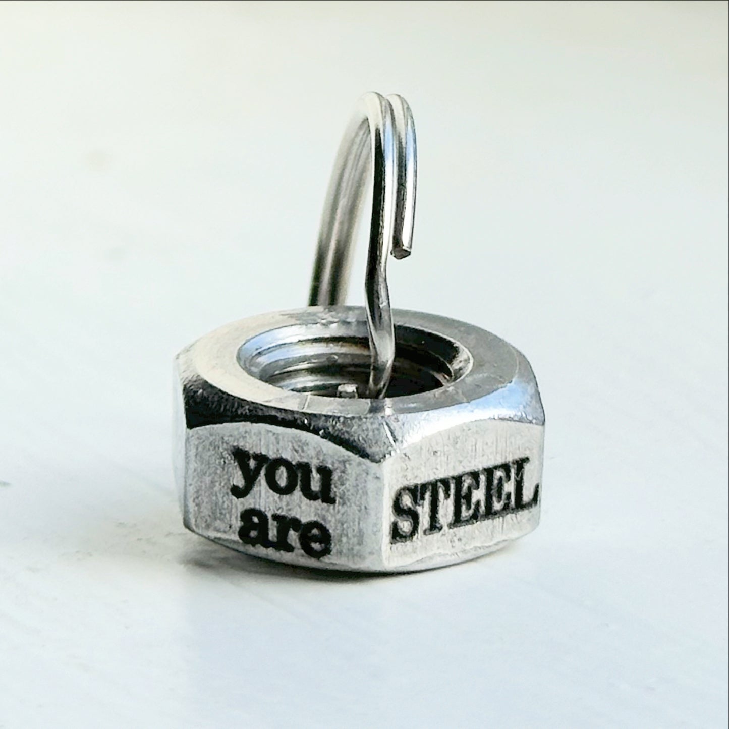You are steel the one. Engraved hex nut keyring wedding anniversary gift for him husband wife