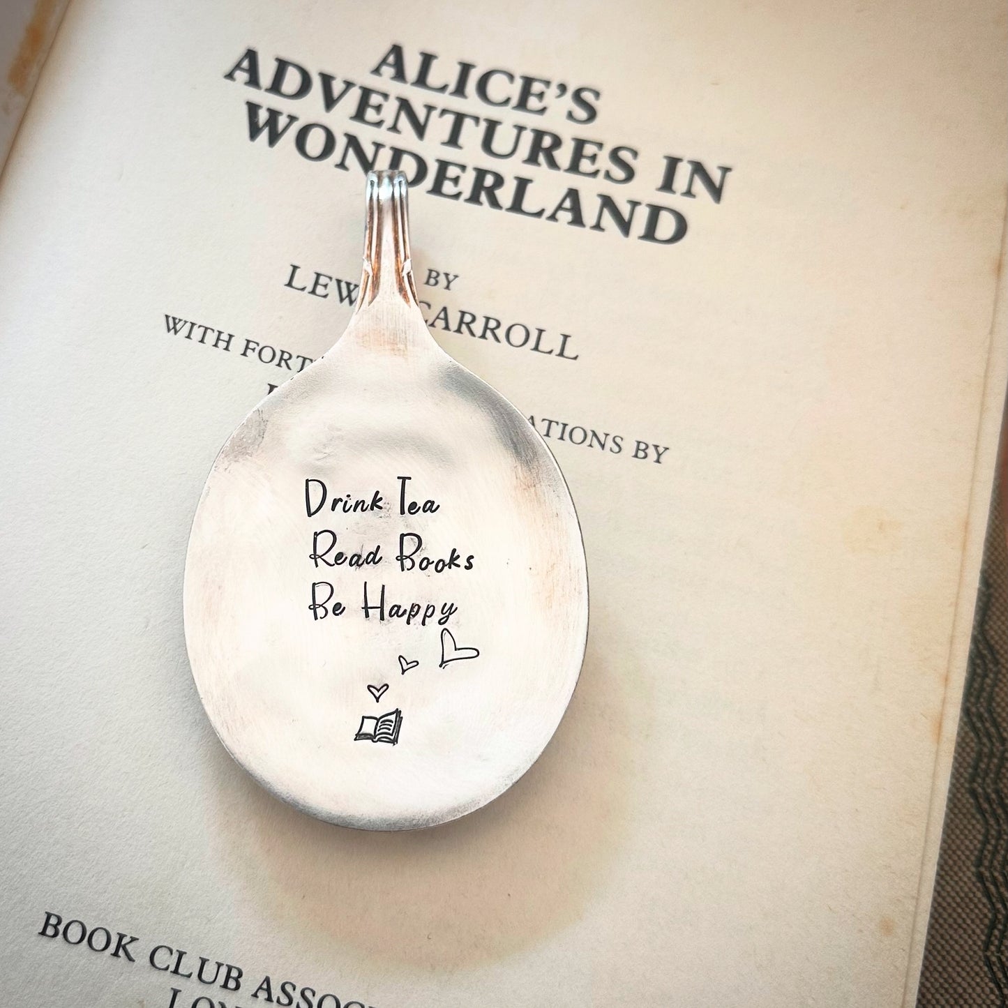 DRINK TEA. READ BOOKS. BE HAPPY. Vintage spoon bookmark