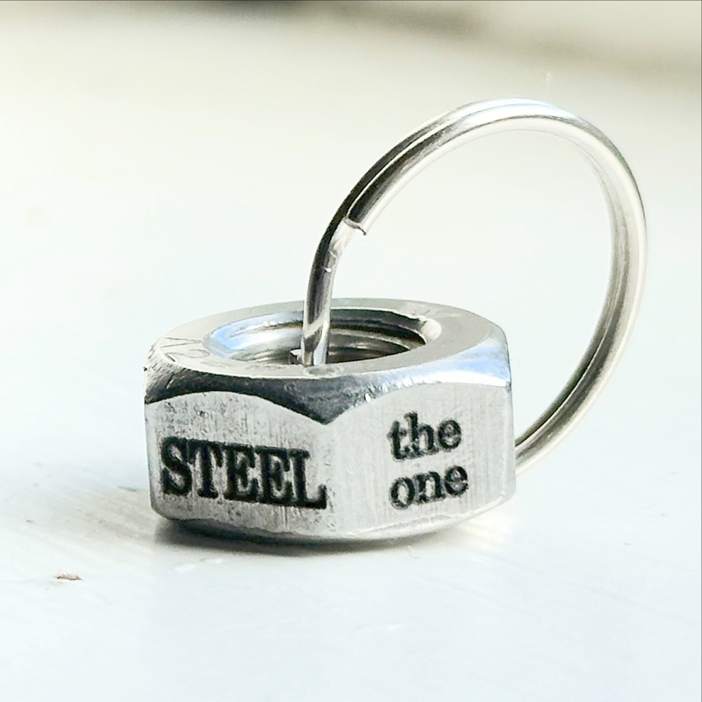You are steel the one. Engraved hex nut keyring wedding anniversary gift for him husband wife
