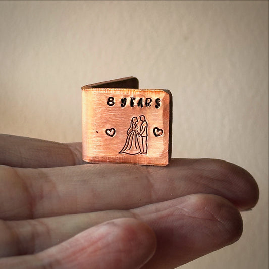 Personalised bronze wedding anniversary card. Custom traditional 8 year gift Bride and Groom