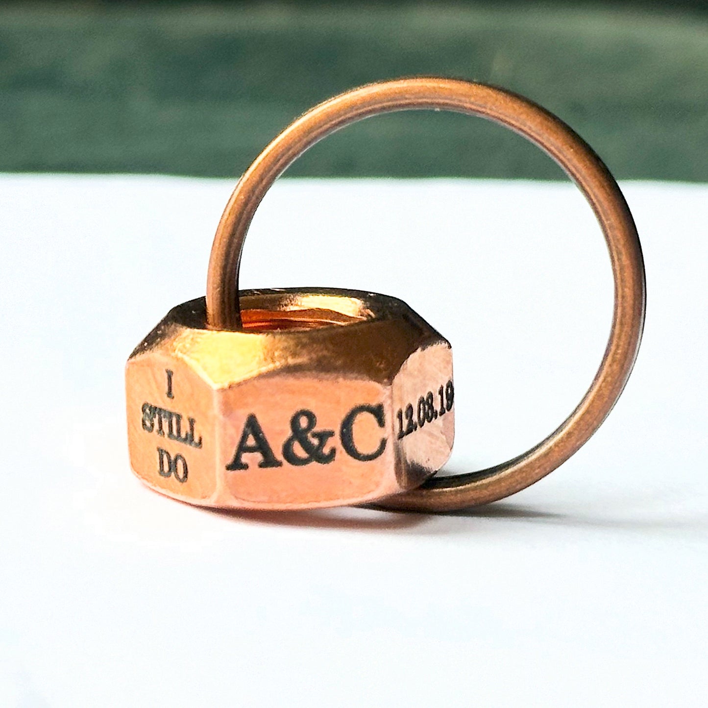 personalised I STILL DO engraved copper hex nut keyring 7 year anniversary gift for him