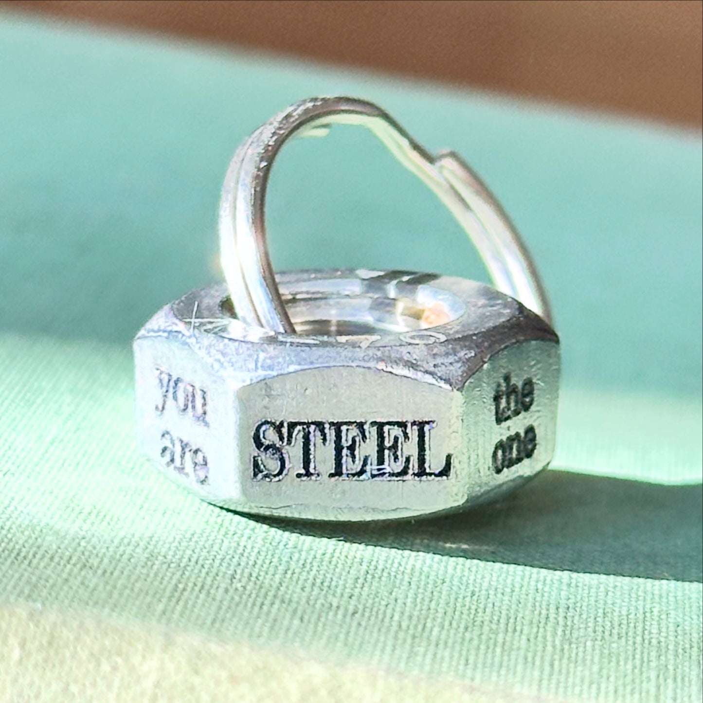 You are steel the one. Engraved hex nut keyring wedding anniversary gift for him husband wife