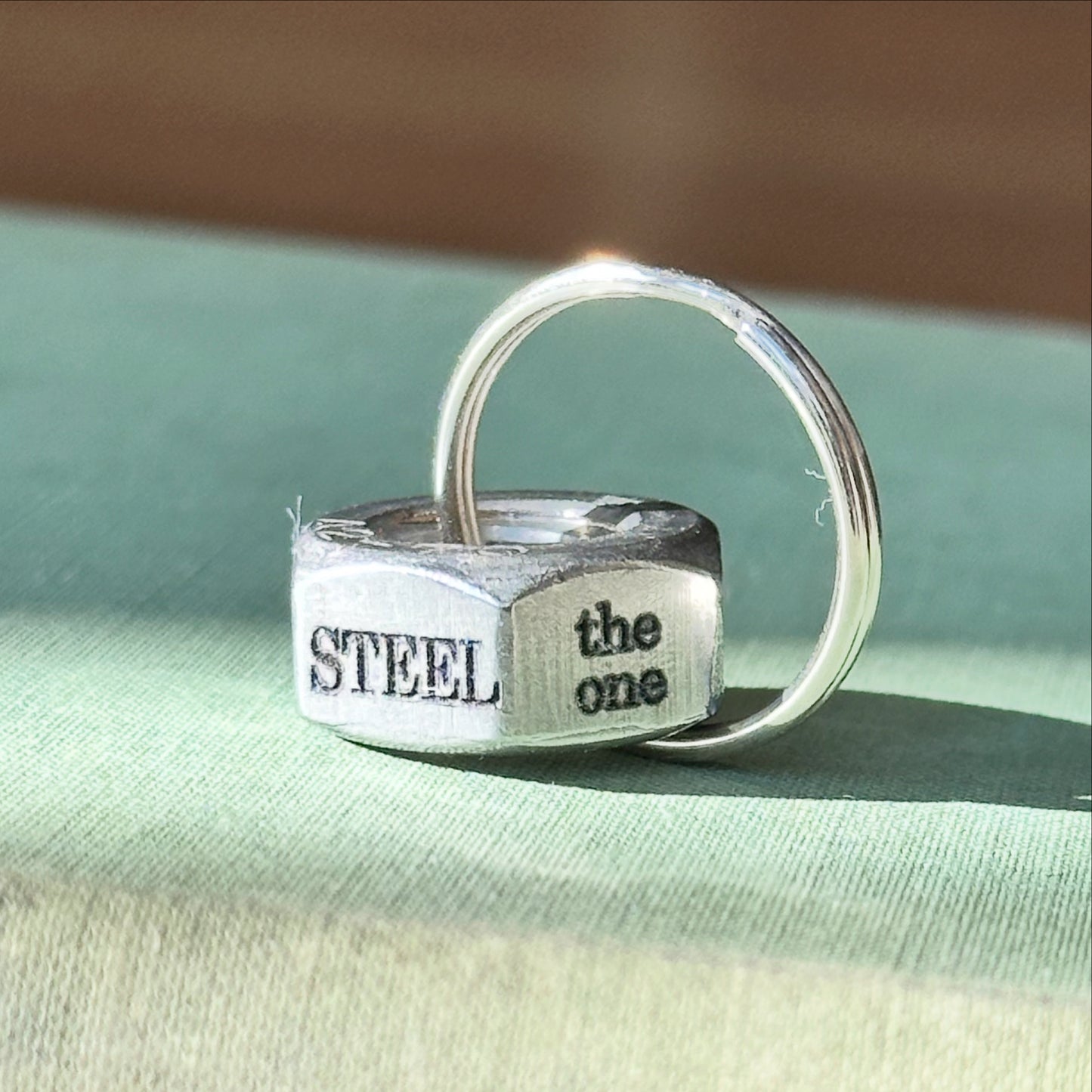 You are steel the one. Engraved hex nut keyring wedding anniversary gift for him husband wife