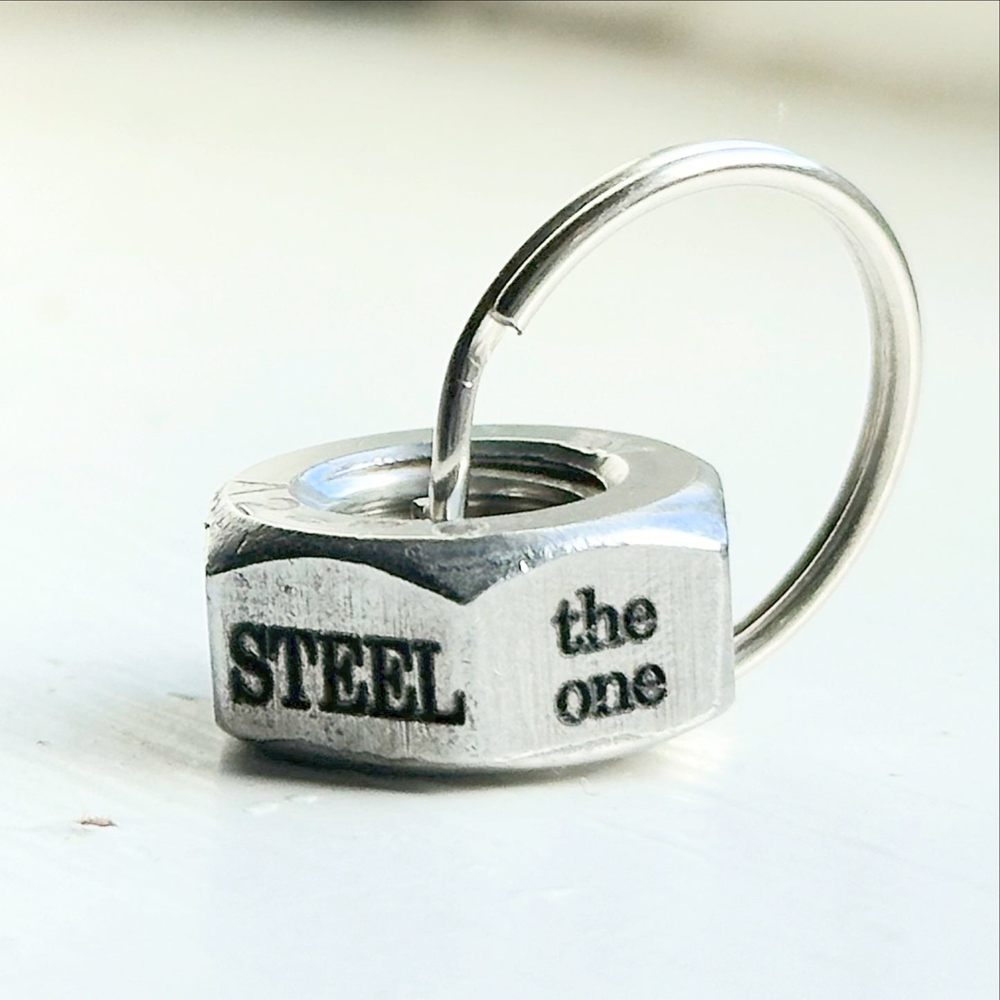You are steel the one. Engraved hex nut keyring wedding anniversary gift for him husband wife