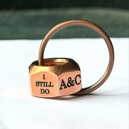 personalised I STILL DO engraved copper hex nut keyring 7 year anniversary gift for him