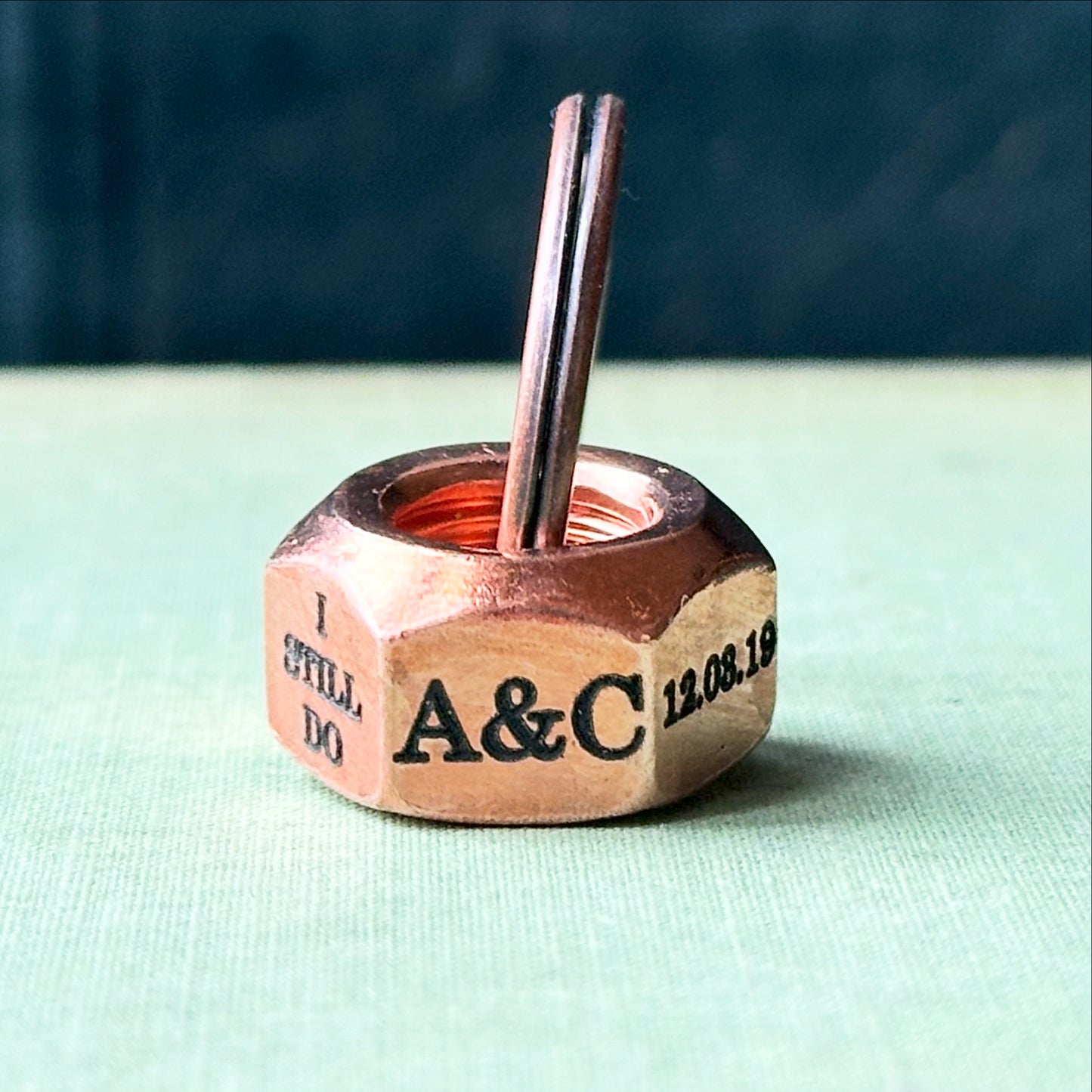 personalised I STILL DO engraved copper hex nut keyring 7 year anniversary gift for him