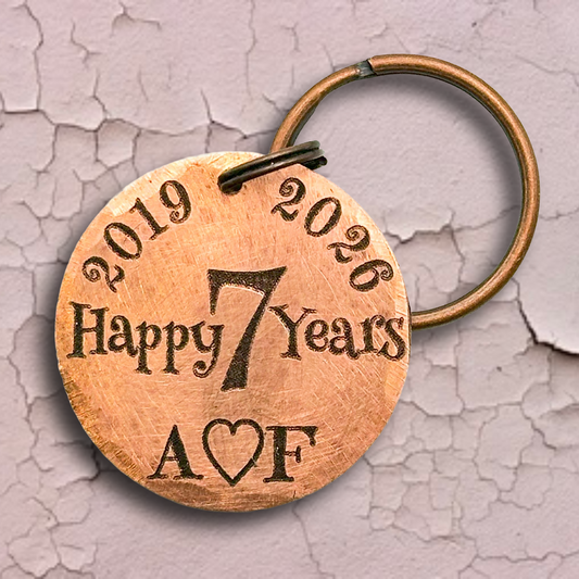Personalised 7th Copper Wedding Anniversary Gift Husband Wife Keychain Keyring