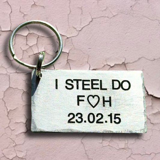 I STEEL DO Traditional Steel personalised Wedding Anniversary Birthday Gift for Husband Wife Keychain