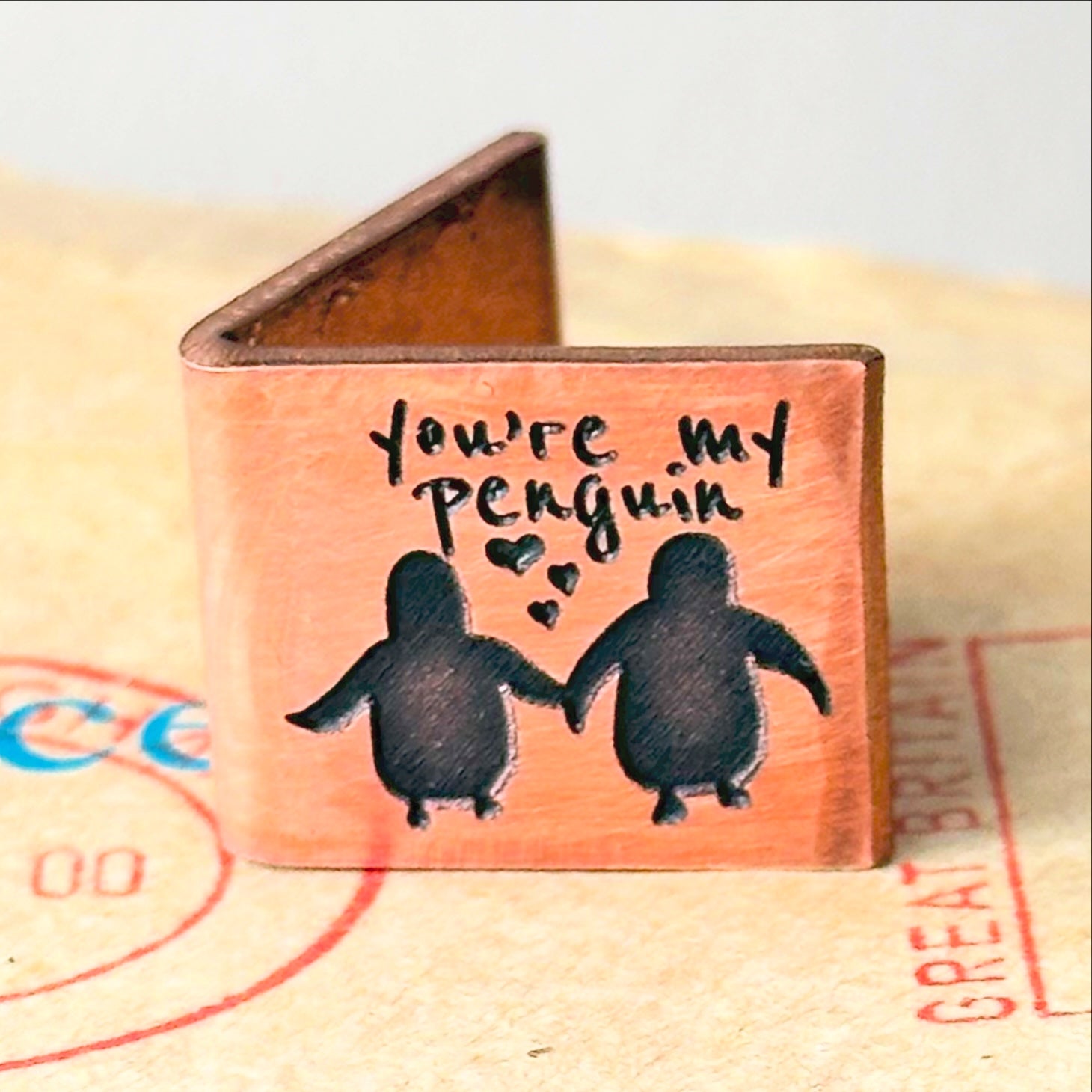 traditional bronze wedding anniversary card. 8th 19th gift. personalised You're my penguin