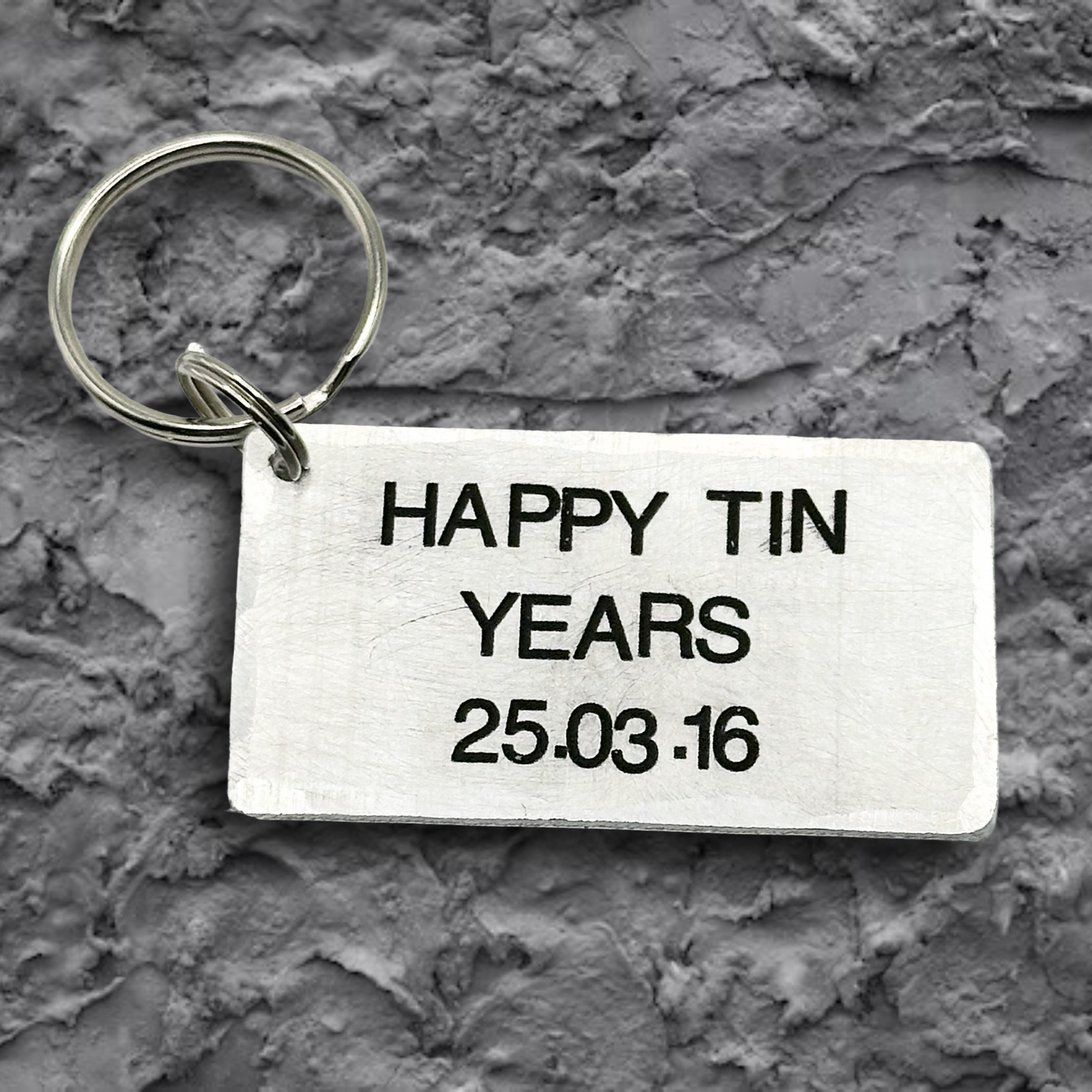 PERSONALISED HAPPY TIN YEARS 10 year Aluminium Wedding Anniversary Gift Husband Wife Keychain
