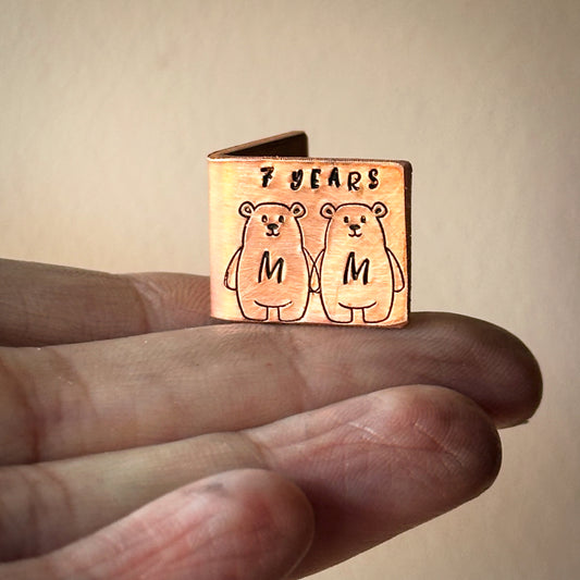 Personalised copper wedding anniversary card. Custom traditional 7 year gift