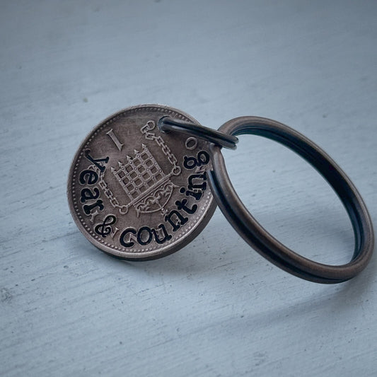 1 year 1st Wedding Anniversary Gift wife keychain 1p coin unique present