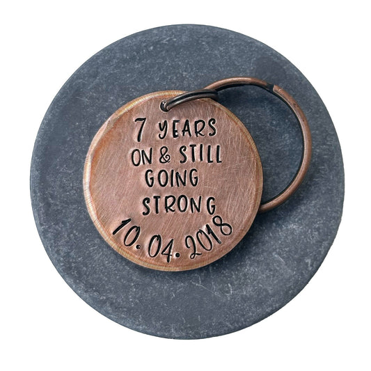 Personalized 7 year 7th Copper Wedding Anniversary Gift Husband Wife Keychain