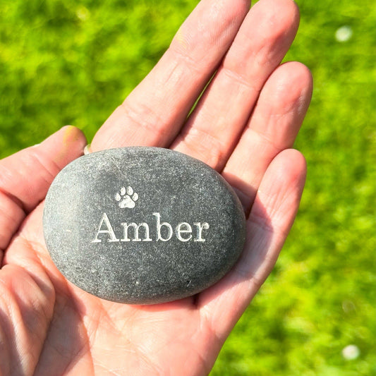 Personalised Pet Memorial Deep Engraved Pocket Pebble Loss Custom Paw Print