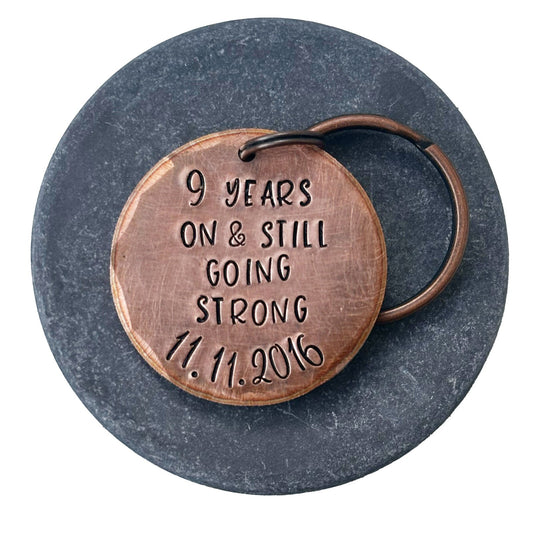 PERSONALISED 9 year 9th Copper Wedding Anniversary Gift Husband Wife Keychain