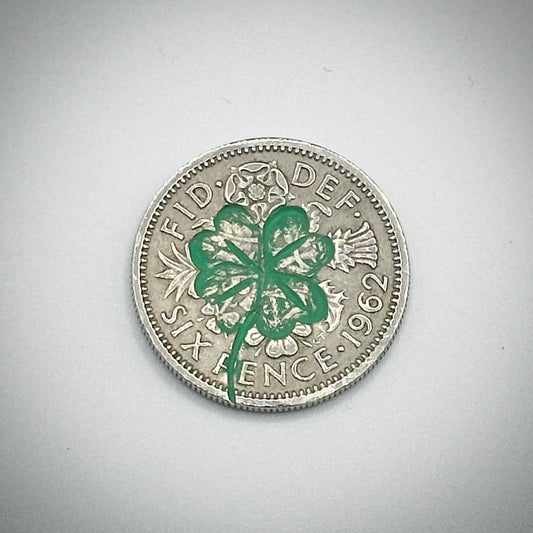 Good Luck Lucky Vintage Sixpence Penny Clover Shamrock Gift Exam Driving Keepsak