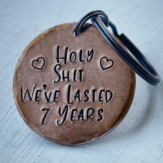 7 year 7th solid Copper Wedding Anniversary Gift Husband Wife Keychain Keyring