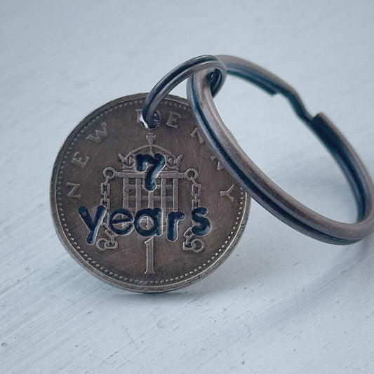 Traditional copper 1p coin 7th 9th 22nd Wedding Anniversary Gift wife keychain