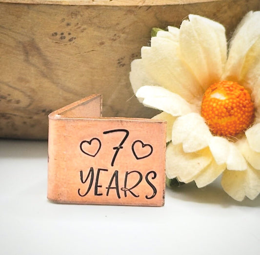 Personalised minature 7 YEARS copper 7th wedding anniversary card