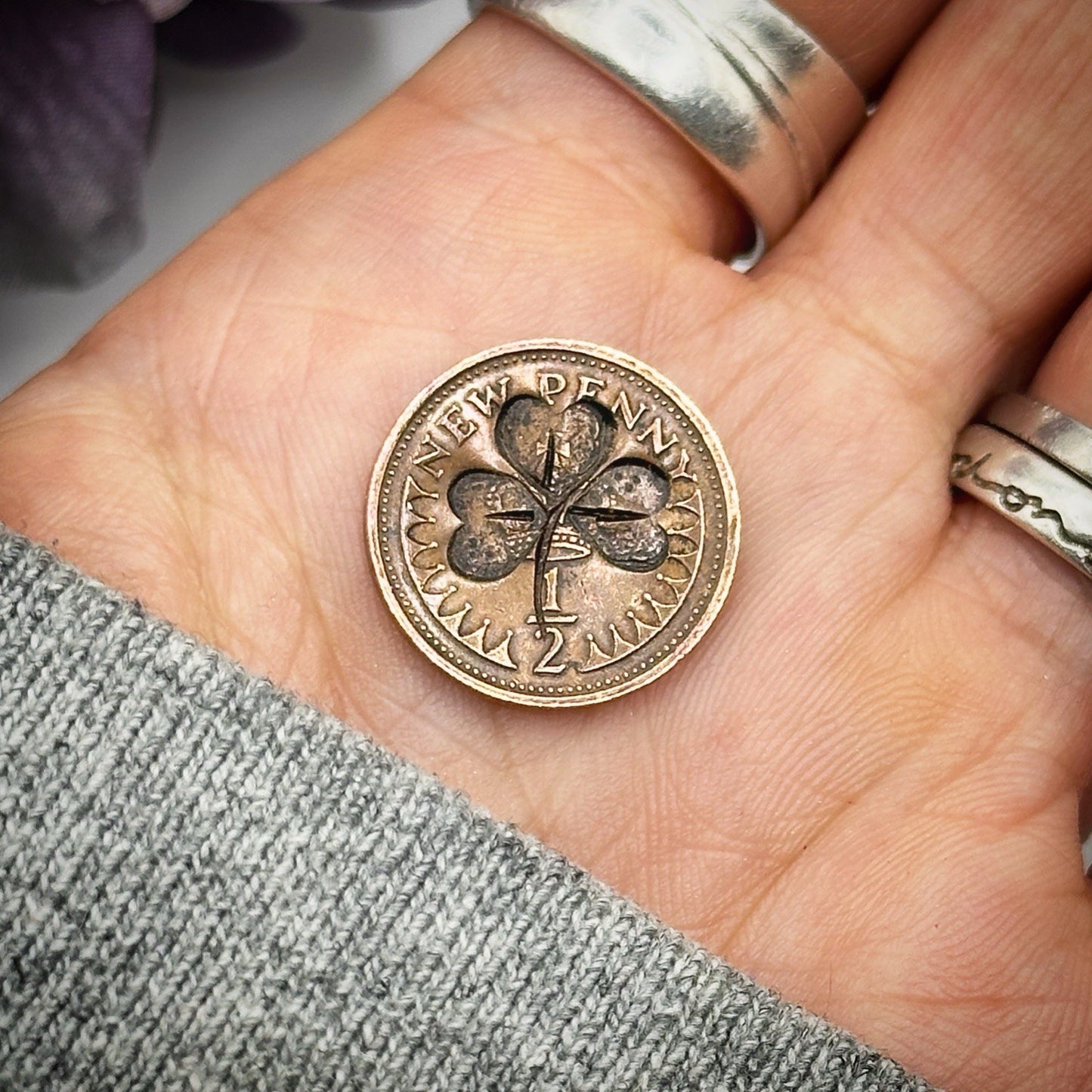 Good Luck Lucky Vintage Half Penny Clover Shamrock Gift Exam Driving Keepsake
