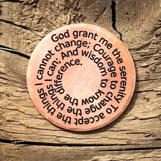 Serenity Prayer Pocket Token Copper Coin. AA Recovery Sobriety Gift
