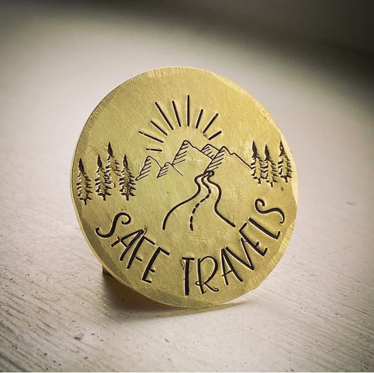 SAFE TRAVELS Present for Travel Good Luck Gift Coin for protection Pocket Token