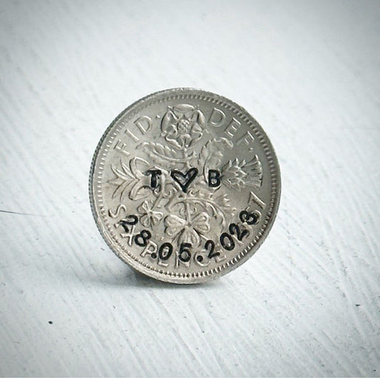 PERSONALISED Wedding Sixpence Vintage Coin Sixpence For Her Shoe Bride Gift