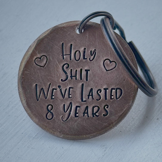 8 Year 8th solid Bronze Wedding Anniversary Gift Husband Wife Keychain Keyring