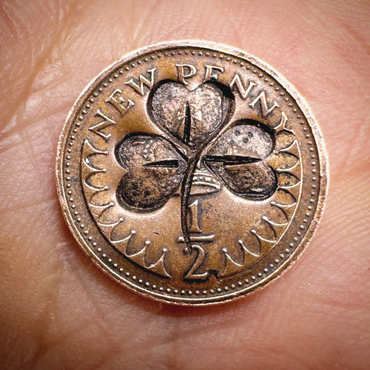 Good Luck Lucky Vintage Half Penny Clover Shamrock Gift Exam Driving Keepsake