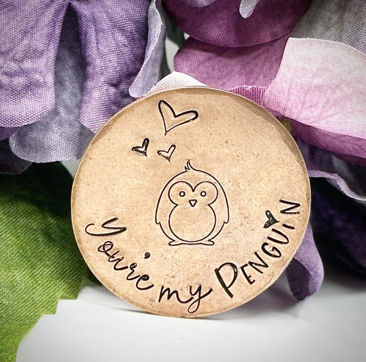 YOU'RE MY PENGUIN copper coin 7th 9th 22nd copper anniversary gift keepsake