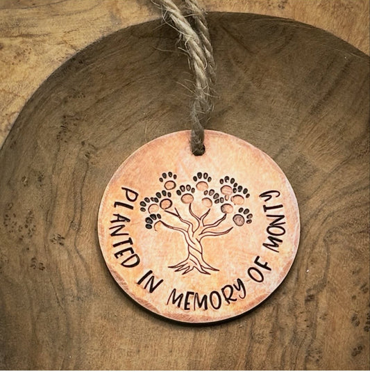 Personalised PLANTED IN MEMORY Pet Tree Hanging Memorial charm Dog Cat loss