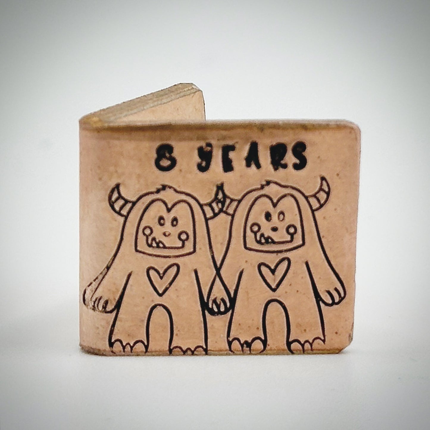 Personalised minature 8 YEARS bronze wedding anniversary card Love monster