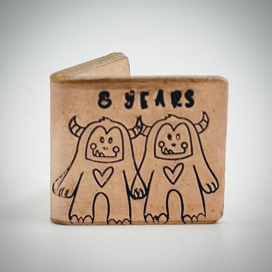 Personalised minature 8 YEARS bronze wedding anniversary card Love monster