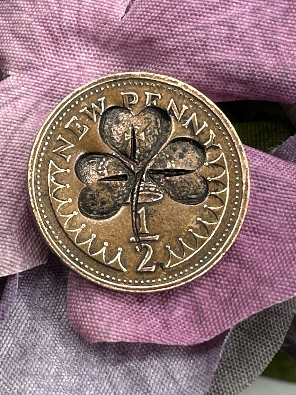 Good Luck Lucky Vintage Half Penny Clover Shamrock Gift Exam Driving Keepsake