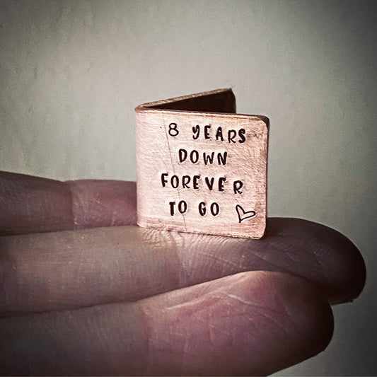 Personalised minature 8 YEARS DOWN FOREVER TO GO bronze wedding anniversary card
