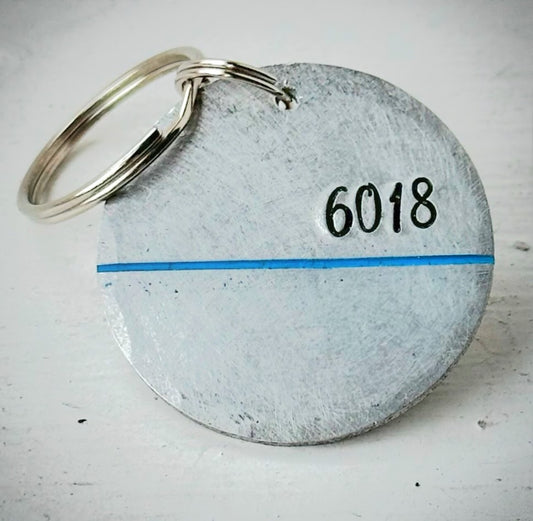 PERSONALISED THIN BLUE LINE Police officer Keychain Keyring unique gift