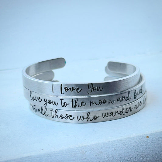 PERSONALISED Quote Custom Names Bracelet Bangle Birthday Anniversary Gift