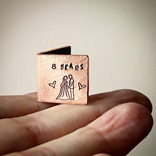 Personalised minature 8 YEARS bronze wedding anniversary card LGBTQ Bride  Groom