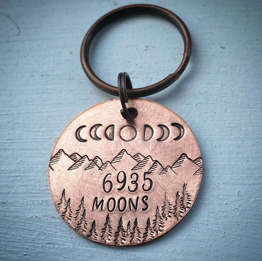 19th Bronze moon phase Wedding Anniversary Gift Husband Wife Keychain Keyring